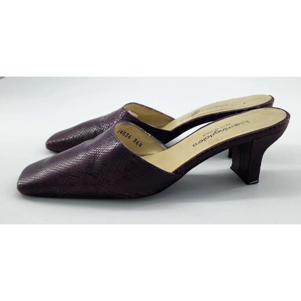 Bloomingdale's Womens Slip On Block Heels Square Toe Purple Faux Snake Skin 36.5
